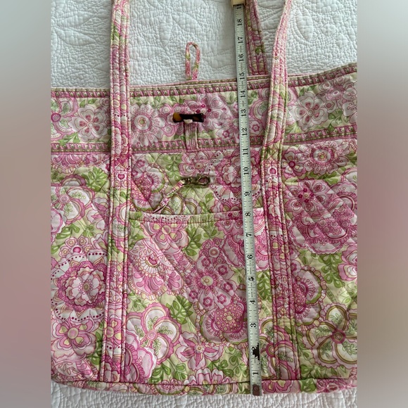 Large Vera Bradley Tote Green & Pink Floral with Green Leopard 🐆 Print - Picture 12 of 13